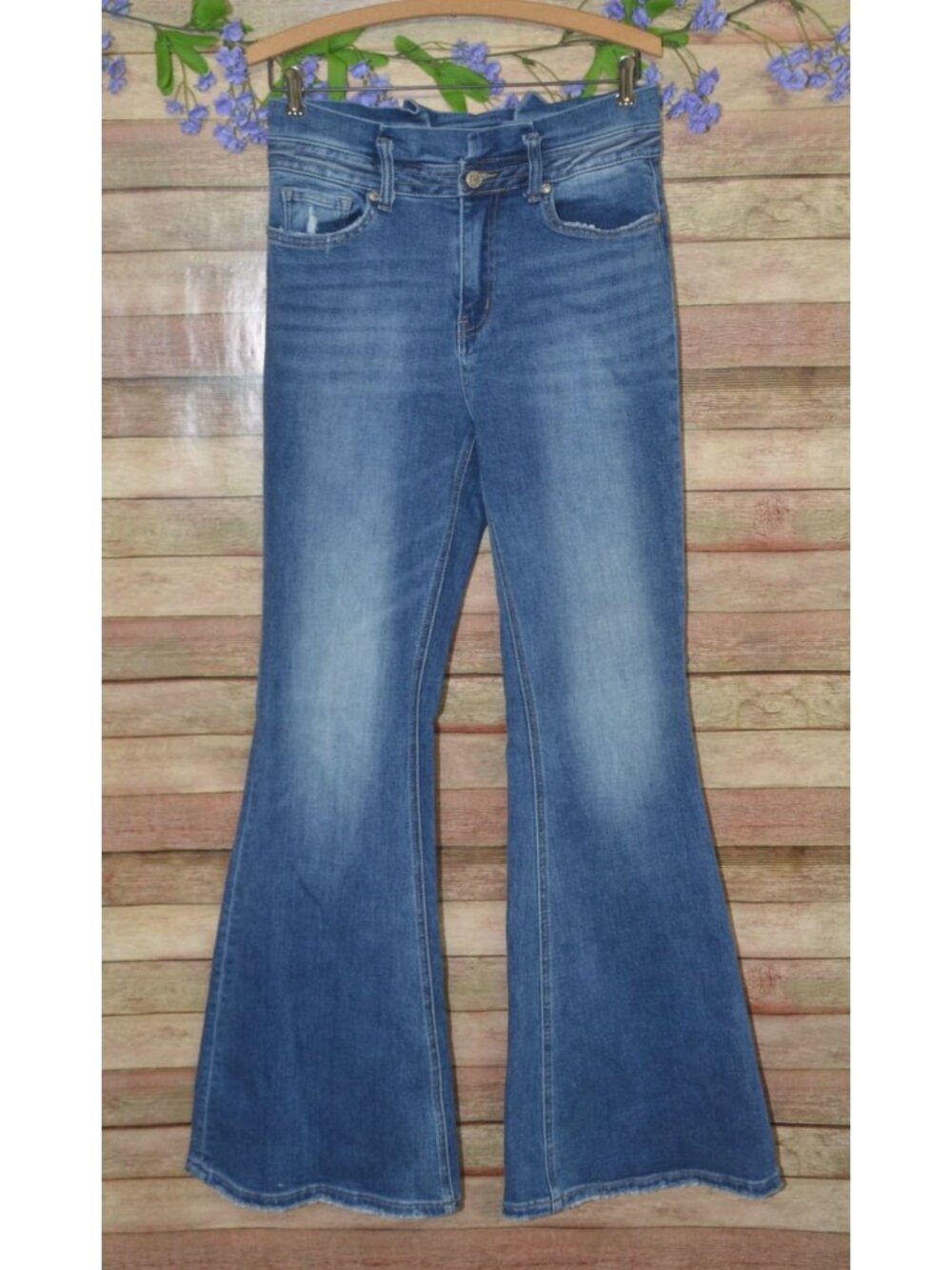 Rockin C Jeans Womens 28 Bell Bottom Flare Highrise Paper Bag Waist Retro Rodeo